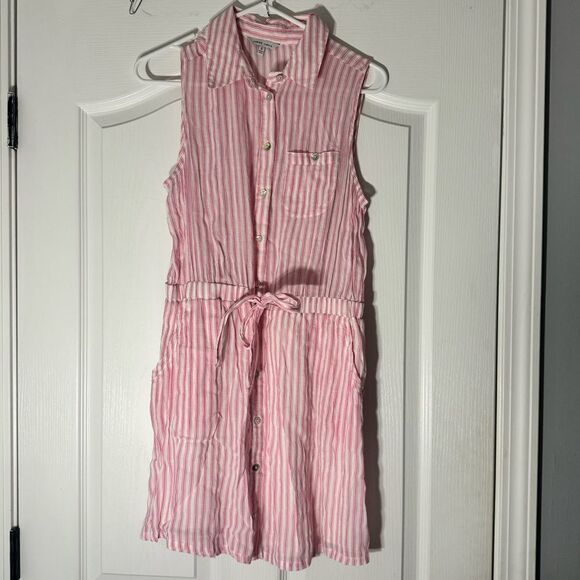 Naked Zebra Pink White Striped Shorts Button Front Romper With Pockets Size S - Picture 2 of 11